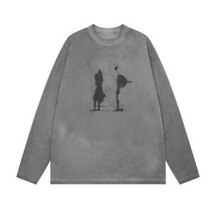 Washed Distressed Dark Character Print Long Sleeve