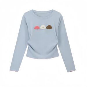 Cartoon Flocked Ruffle Street Style Long Sleeve