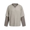 Vintage Unique Striped Light Gray Long Sleeve