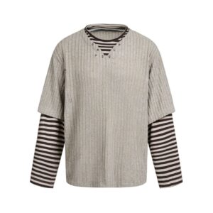 Vintage Unique Striped Light Gray Long Sleeve