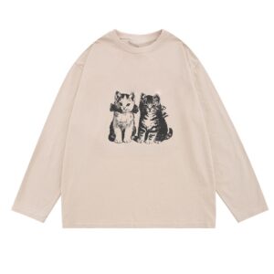 Creative Cat Print Beige Long Sleeve